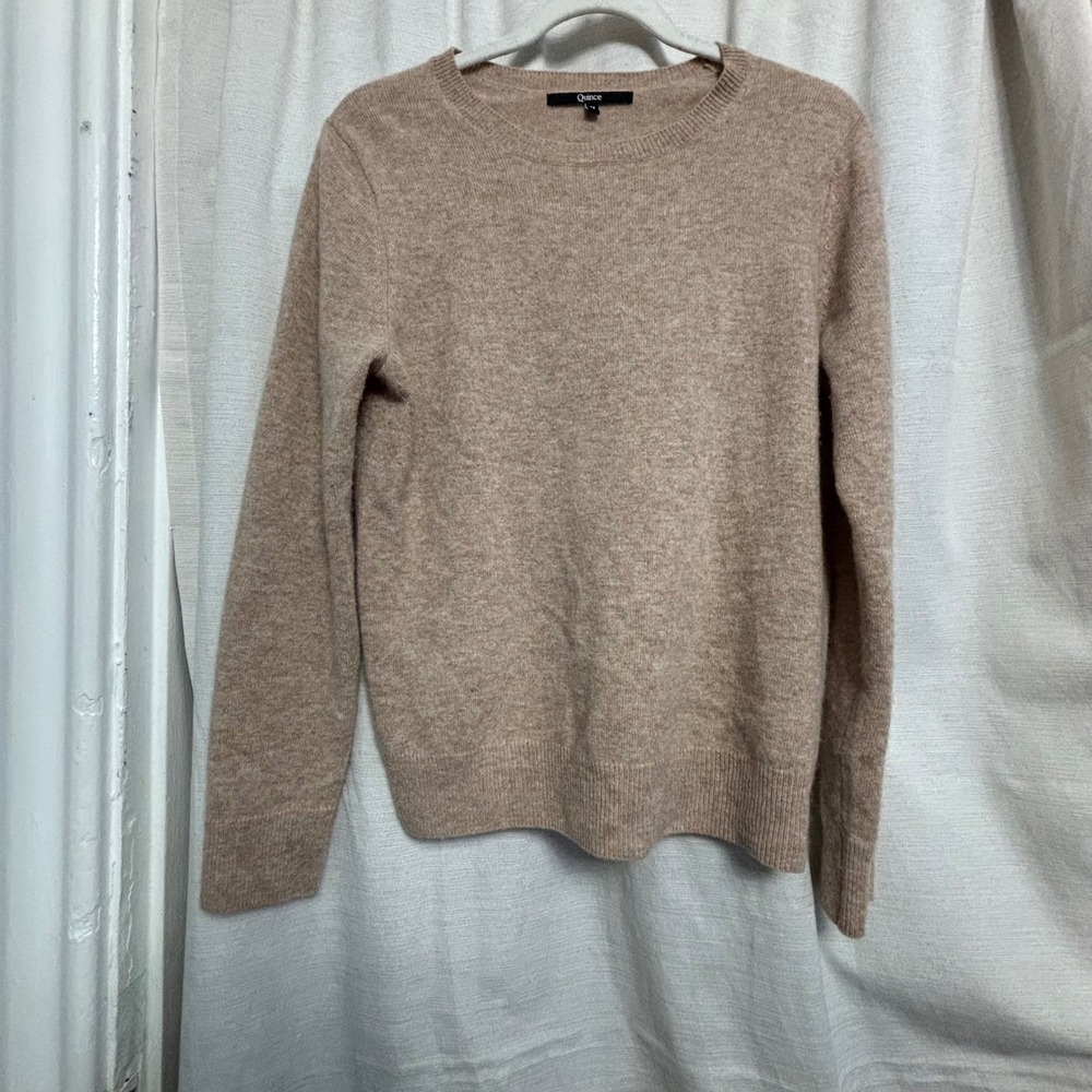 Quince Mongolian Cashmere Crewneck Sweater Tan Oatmeal Brown Women's Medium